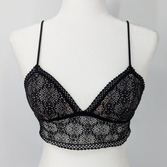 Victoria's Secret Black Long Line Stretch Geometric Crochet Lace Bralette Small - Picture 4 of 9